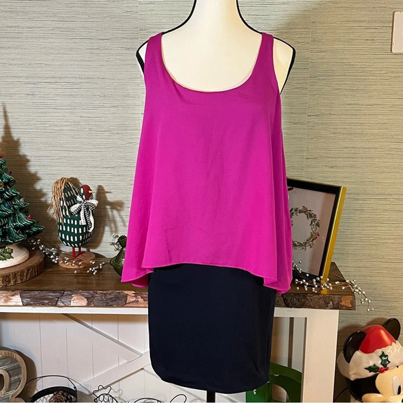 Hutch Anthropologie Two Tier Dress Chiffon Woman’s Size Small Pink Navy Barbie - Picture 7 of 7